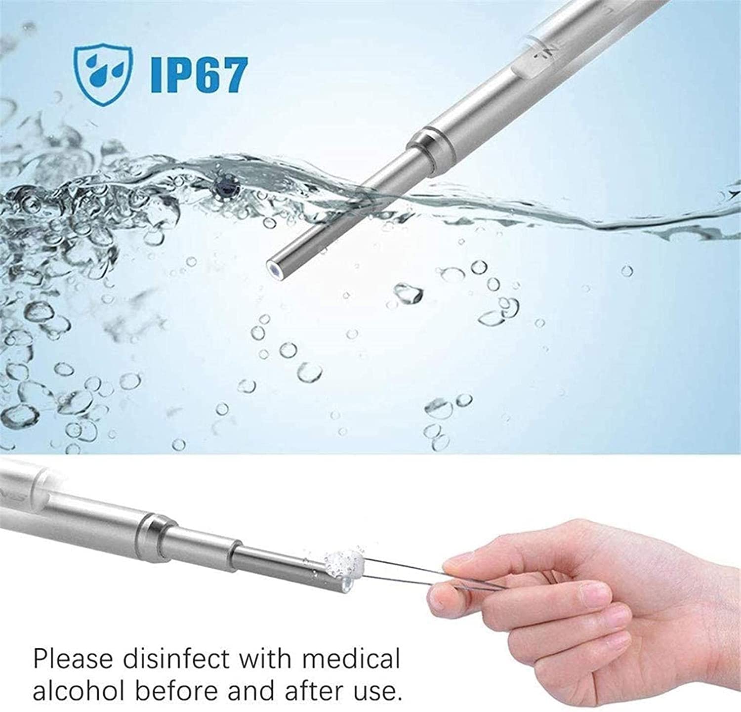 Herramienta de eliminación de Cera de Oreja, 10 0w HD Limpiador de Orejas Oído inalámbrico Otascopio con 6 DIRIGIÓ Luz, ámbito Impermeable for la Oreja con Herramienta removedor de Earwax