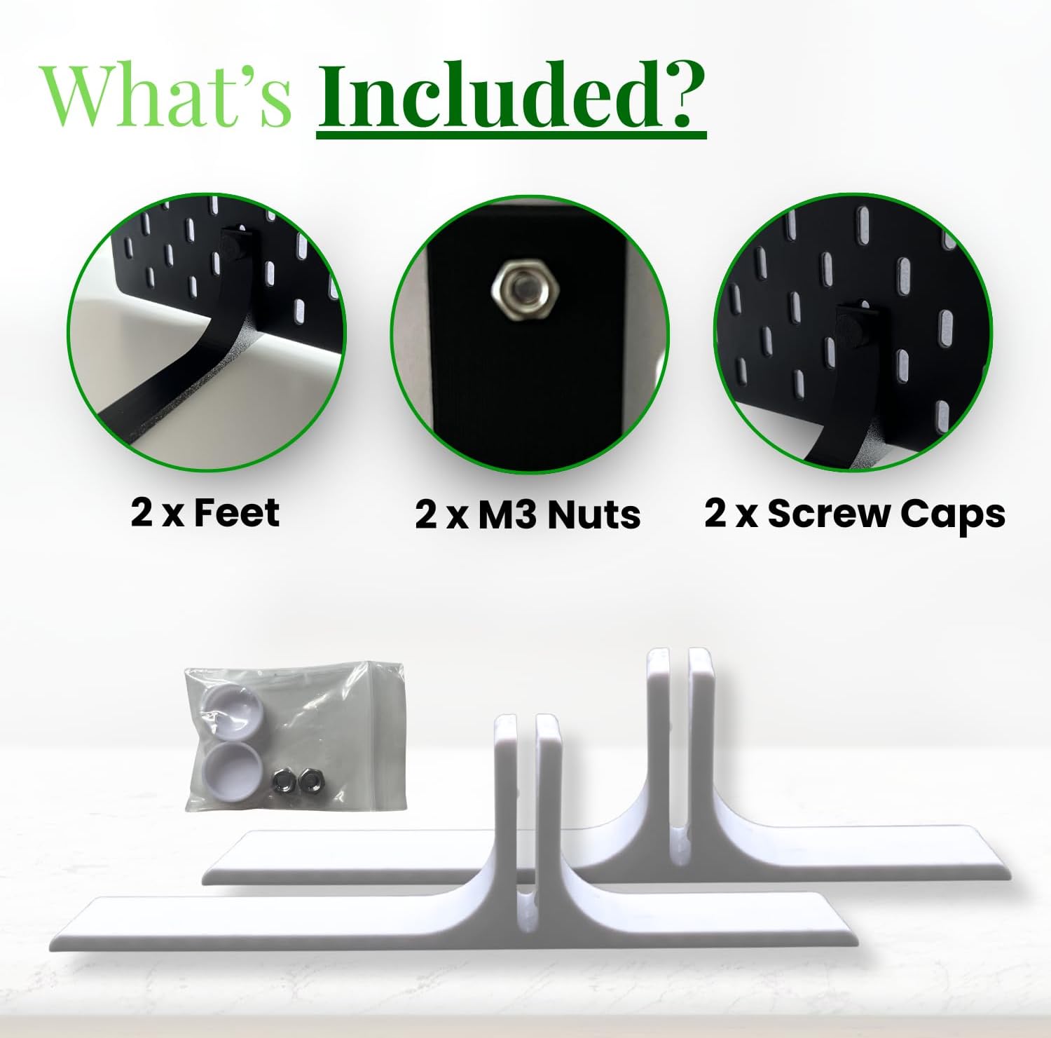 shush Pegboard Support Feet Compatible with IKEA SKADIS – Free Standing Desk Base for Pegboard Display (Pair) (White)