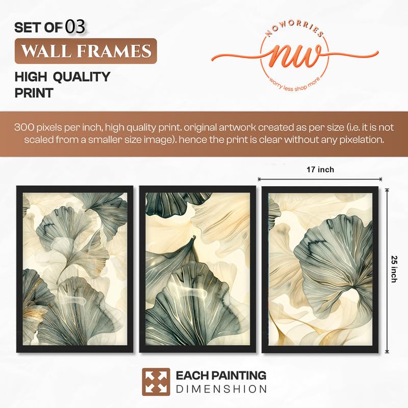Image of NoWorries Modern Portrait Art & London Floral Wall Frames Paintings | Chelsea & Covent Garden Botanical 300 GSM Premium Prints | Stylish Home Decor for Living Room, Office & Bedroom | Synthetic Wooden Wall Art Frames (Set of-3) (BLACK, ART-12, 17X25INCHES)