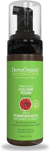 DermOrganic Volume Foam Mousse Firm Hold - Root Lift, Curl Support, Thicker Hairstyles, Alcohol-Free, 5.1 oz