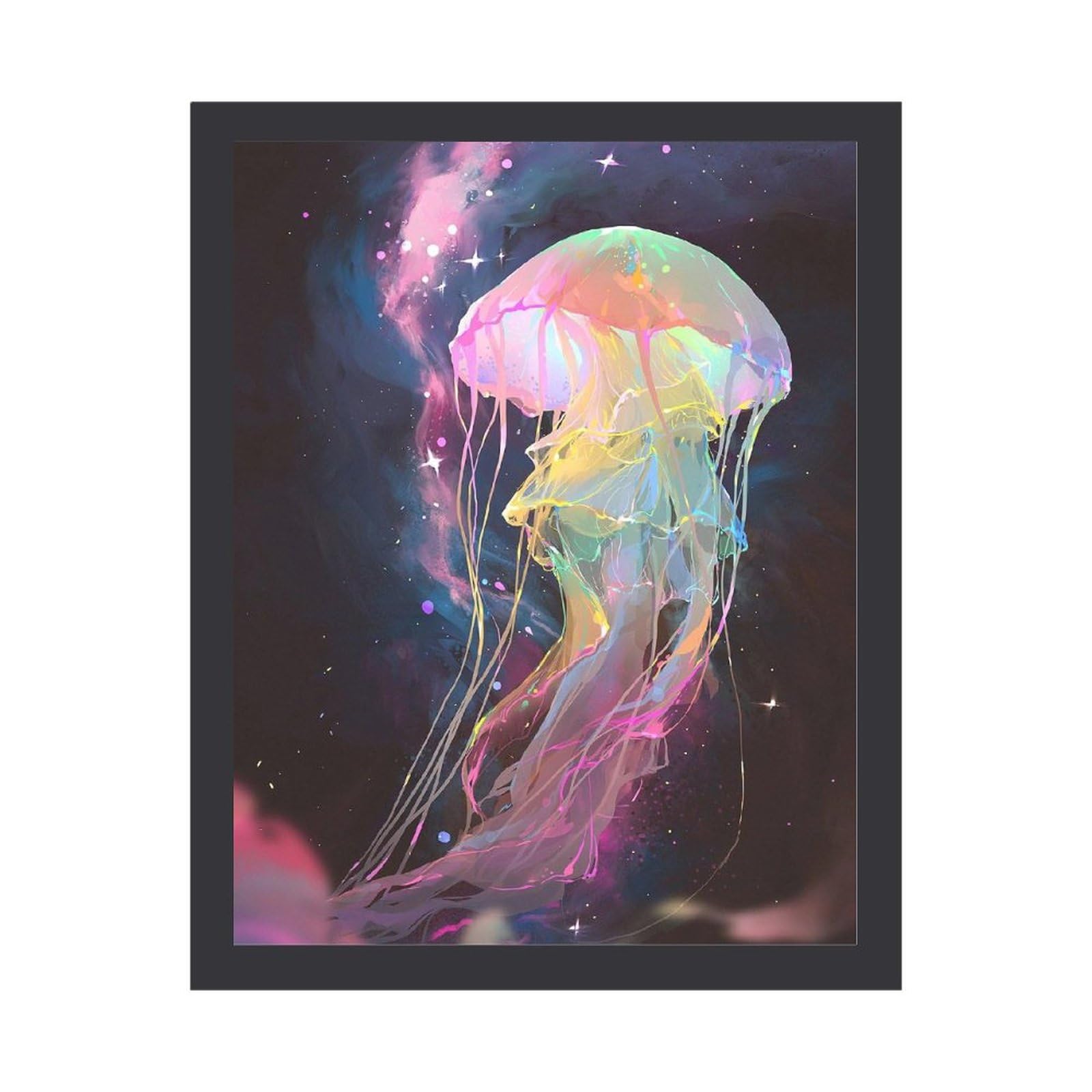 Amazon.co.jp: 宇宙を泳ぐカラフルなクラゲ 絵画 絵 グローパステル