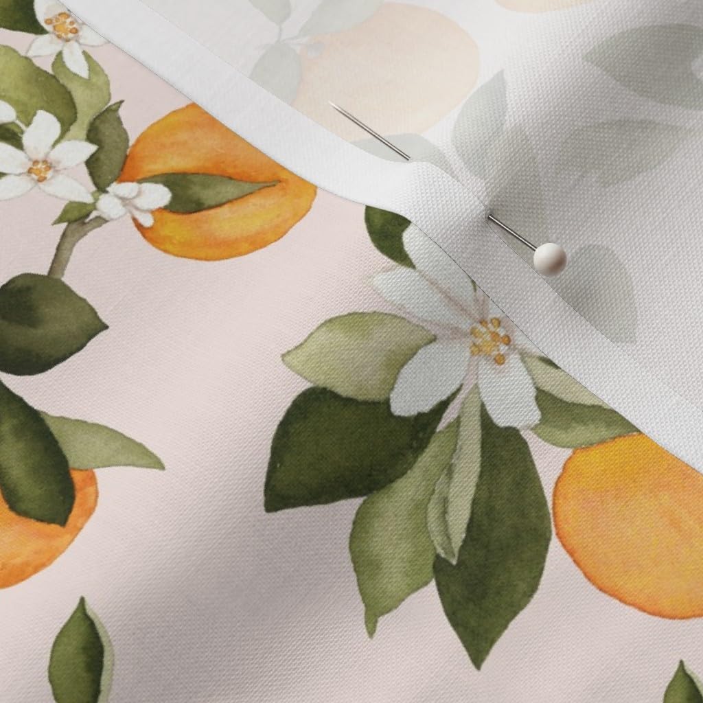 Spoonflower Fabric - Orange Blossom Pink Oranges Blossoms Spring Fruit Summer Citrus Printed on Petal Signature Cotton Fabric by The Yard - Sewing Quilting Apparel Crafts Decor