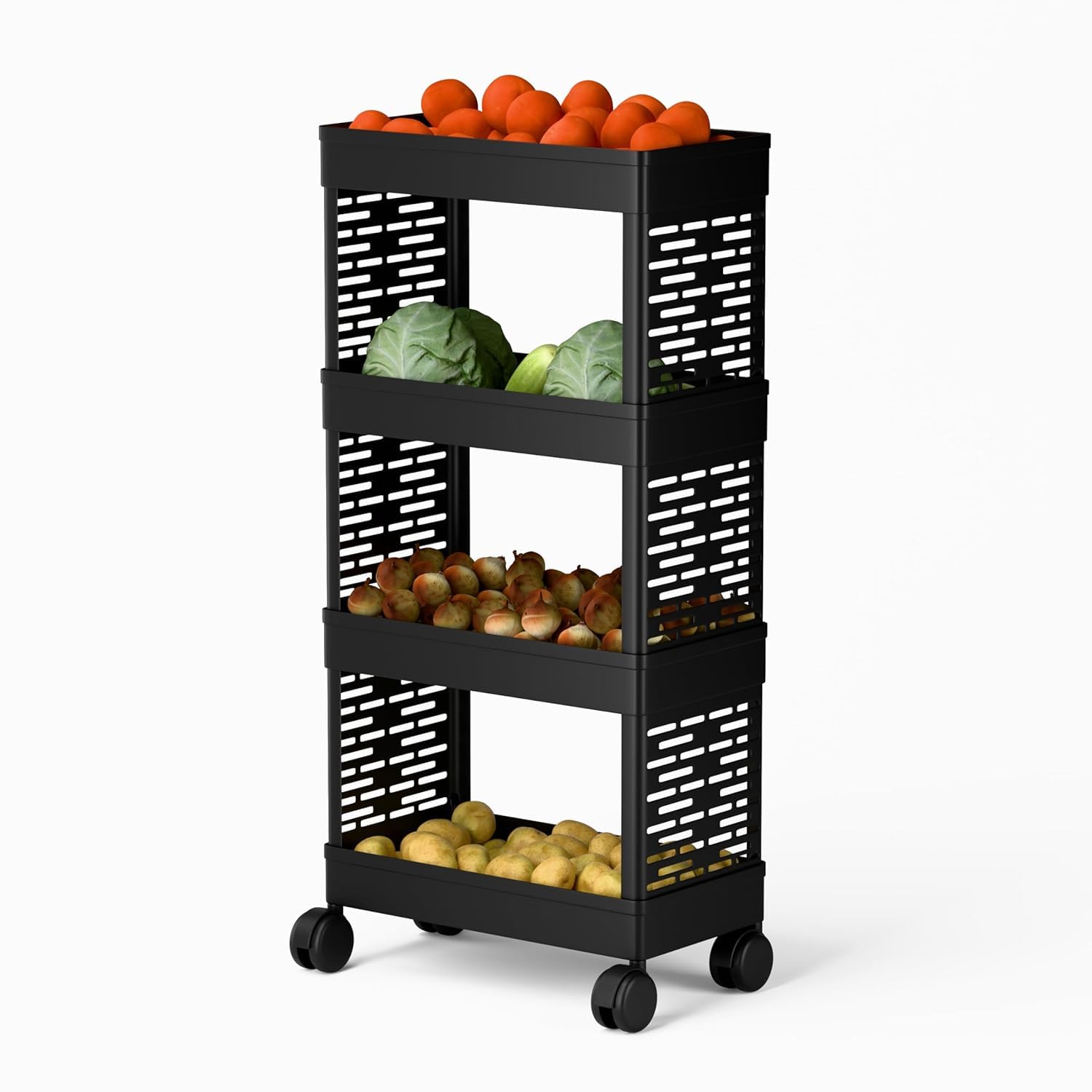 4 Layer Multipurpose Plastic Storage Trolley with Wheels | Kitchen Fruit & Vegetable Storage Basket | 4 Tier Utility Organizer Rack for Kitchen Bathroom Laundry Pantry & Home Use-image-28