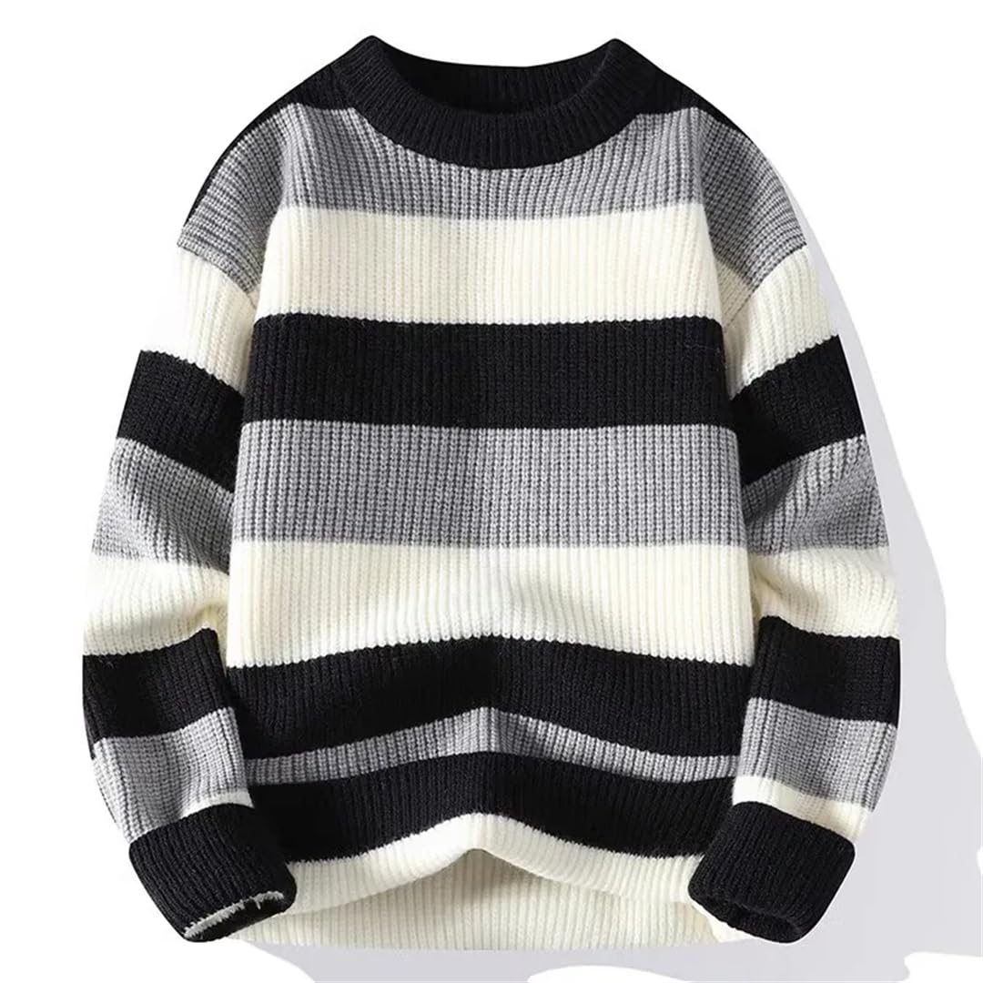 Męski sweter w paski okrągły dekolt na co dzień dzianinowy sweter z długim rękawem ciepły dzianinowy sweter top