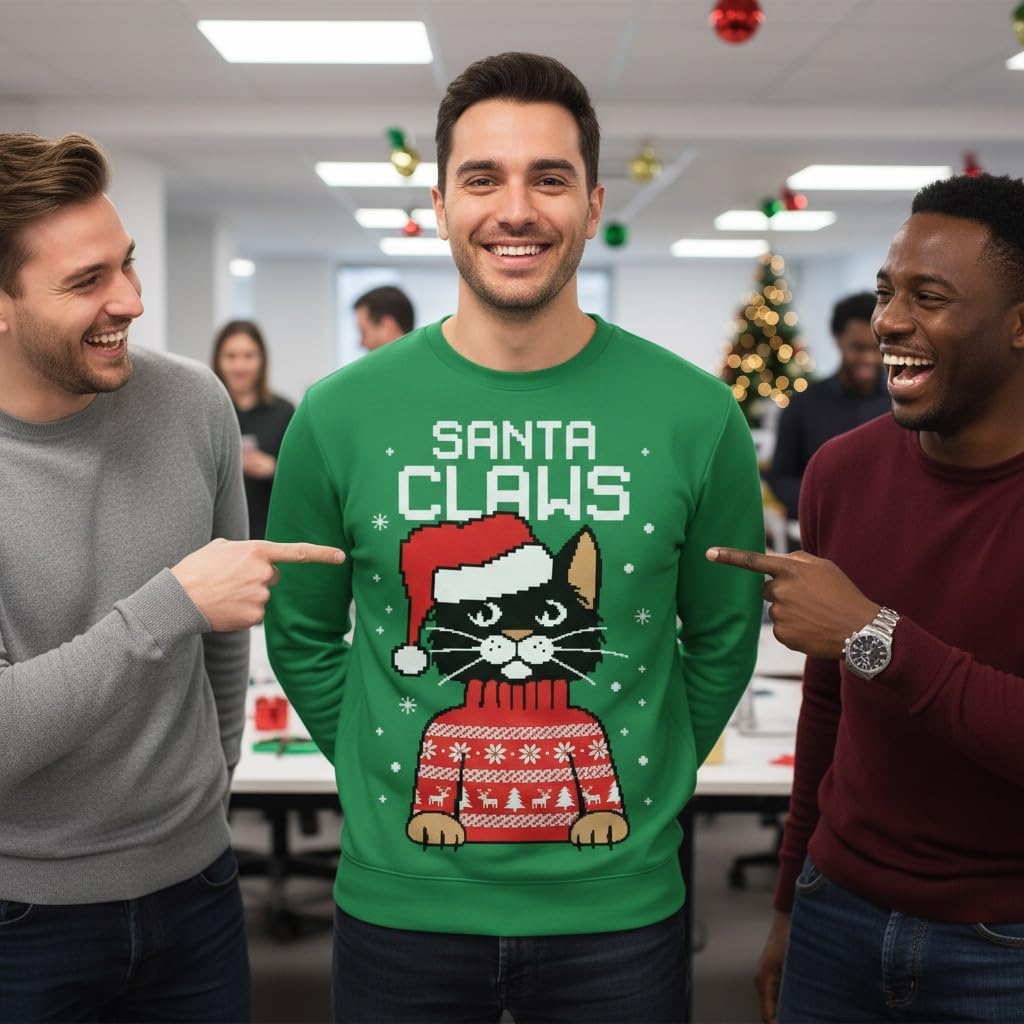 Tstars Cat Santa Claws, Humping Reindeer, T-Rex Santa Festive Ugly Christmas Sweatshirt