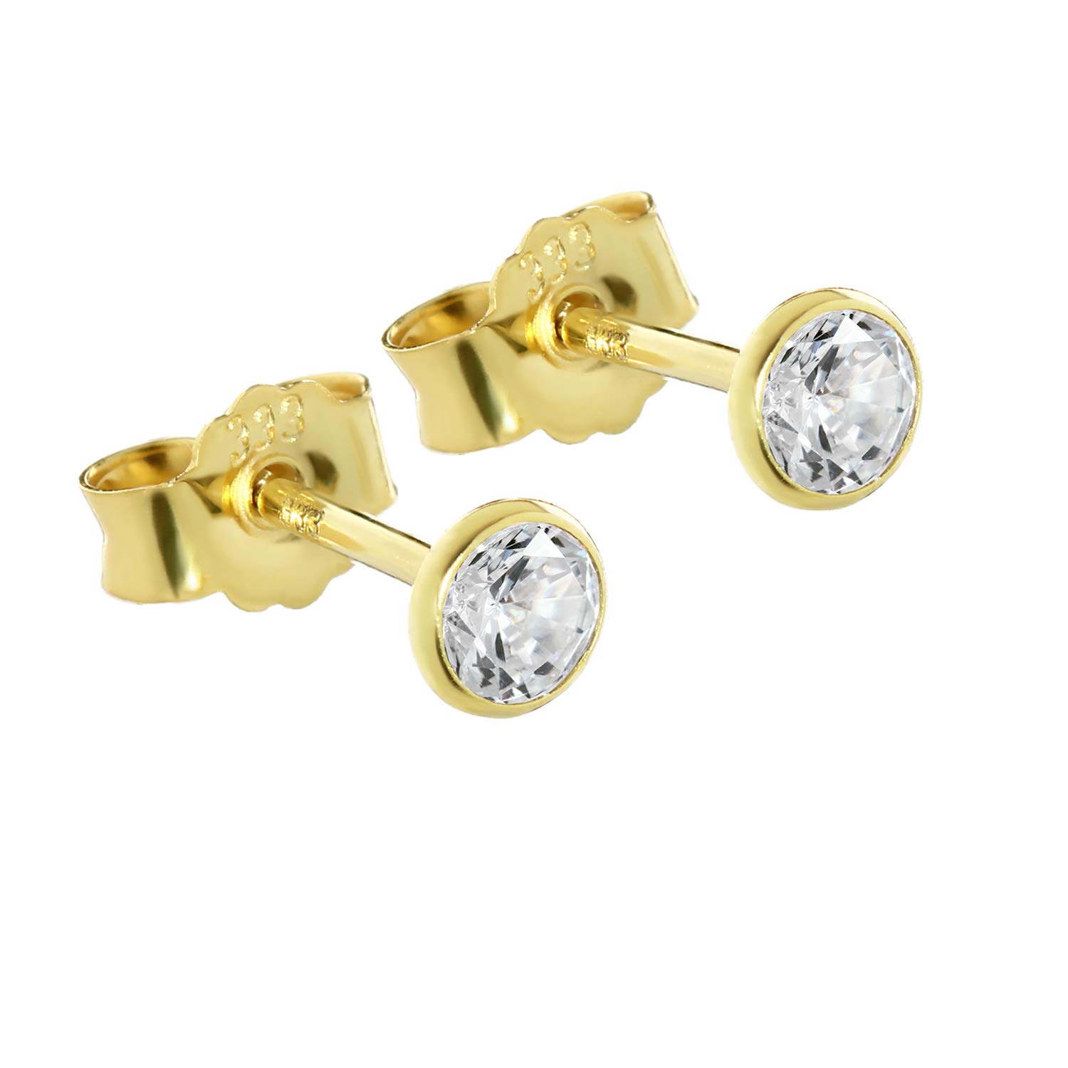 NKlaus 3753 para kolczyków na sztyfcie, złoto próby 33, 4 mm, cyrkonia Cubic, dla kobiet i mężczyzn, dzieci, 0,45 g