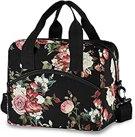 Vista 14 de ALAZA Lonchera con aislamiento floral de rosas rojas, bolsas enfriadoras reutilizables con correa para el hombro para mujeres, hombres y adultos, 19
