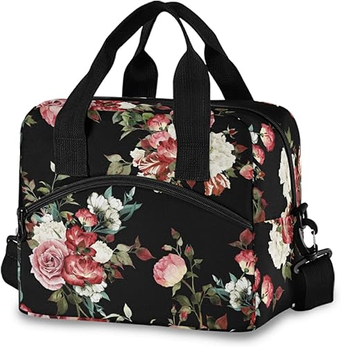 Miniatura 14 de ALAZA Lonchera con aislamiento floral de rosas rojas, bolsas enfriadoras reutilizables con correa para el hombro para mujeres, hombres y adultos, 19
