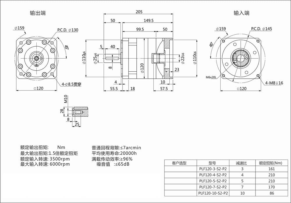 Speed Box Planetary Reducer for NEMA52 130MM Servo CNC Motor, 10:1 Speed Ratio 7Arc-min 120MM, High Precision 22MM Input Gearbox Reducer Reducer Gearhead