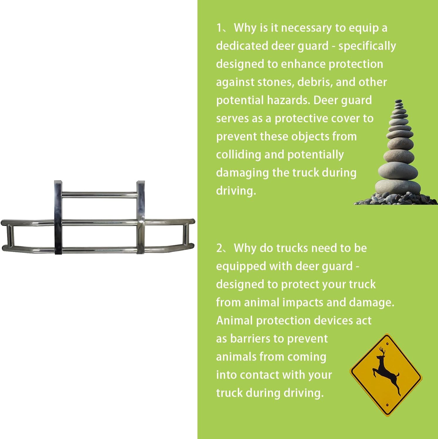 Deer Guard Compatible with 2018-2023 Freightliner Cascadia, Front Deer Guard Bumper Large Polished Stainless Steel Deer Moose Guard with Brackets Hardware, Style A