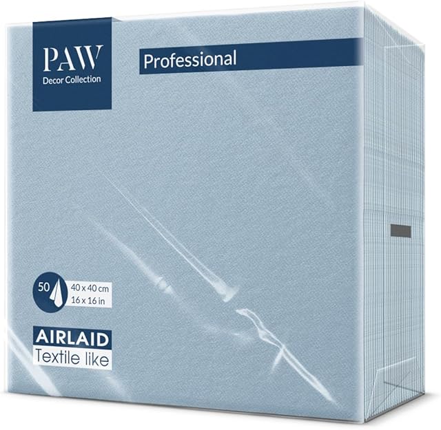 PAW - serwetki z Airlaid - podobne do materiału (40 x 40 cm) I 50 sztuk I idealne na wesele, chrzest, komunię, urodziny I serwetki materiałowe - jednokolorowe, niebieskie I Kolor: Monocolor (light