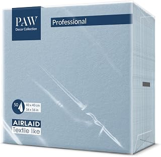 PAW - Servietten aus Airlaid - Stoffähnlich (40 x 40 cm) I 50 Stück I Ideal für Hochzeit, Taufe, Kommunion, Geburtstag I Stoffservietten - Einfarbig, Blau I Farbe: Monocolor (light blue)