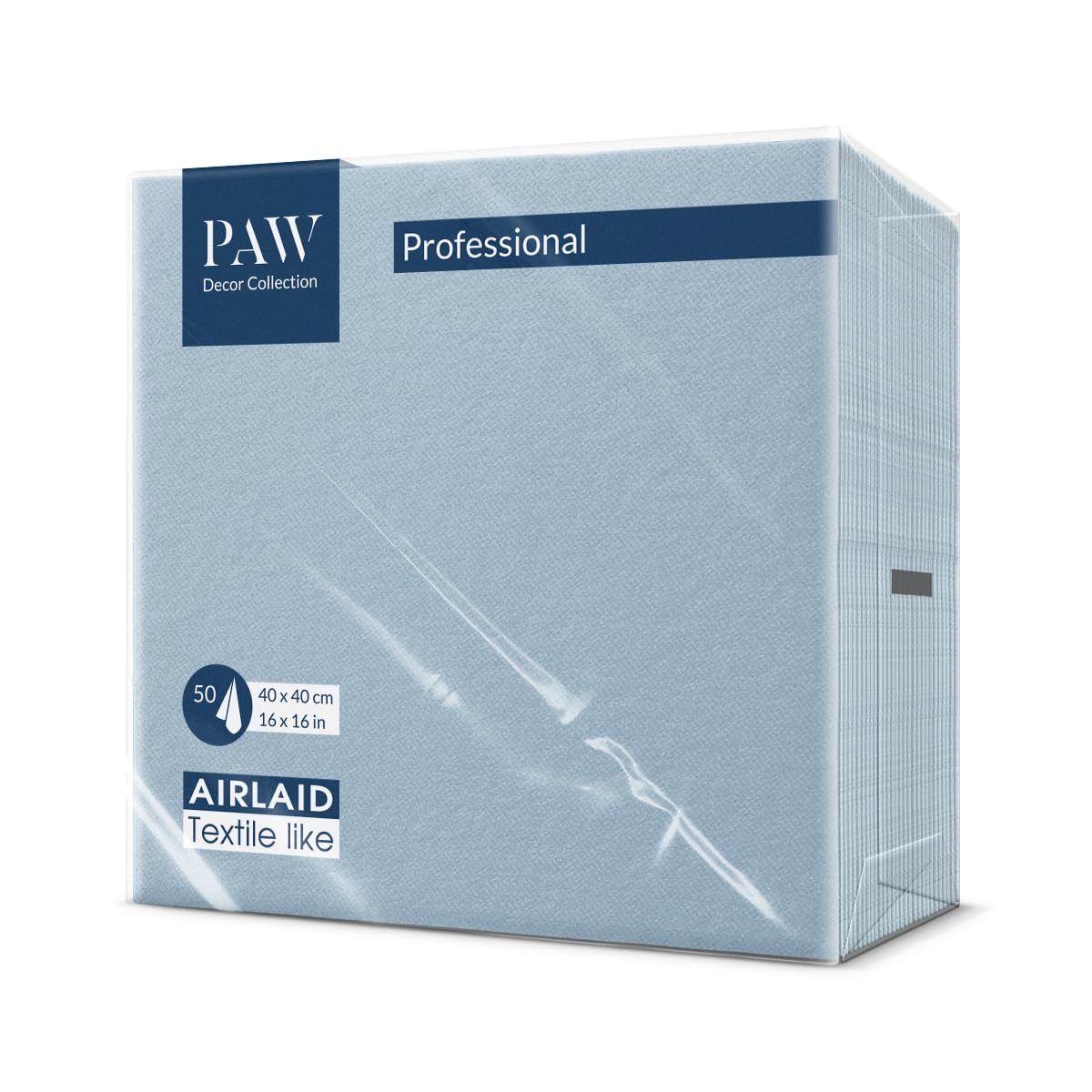 PAW - Servietten aus Airlaid - Stoffähnlich (40 x 40 cm) I 50 Stück I Ideal für Hochzeit, Taufe, Kommunion, Geburtstag I Stoffservietten - Einfarbig, Blau I Farbe: Monocolor (light blue)