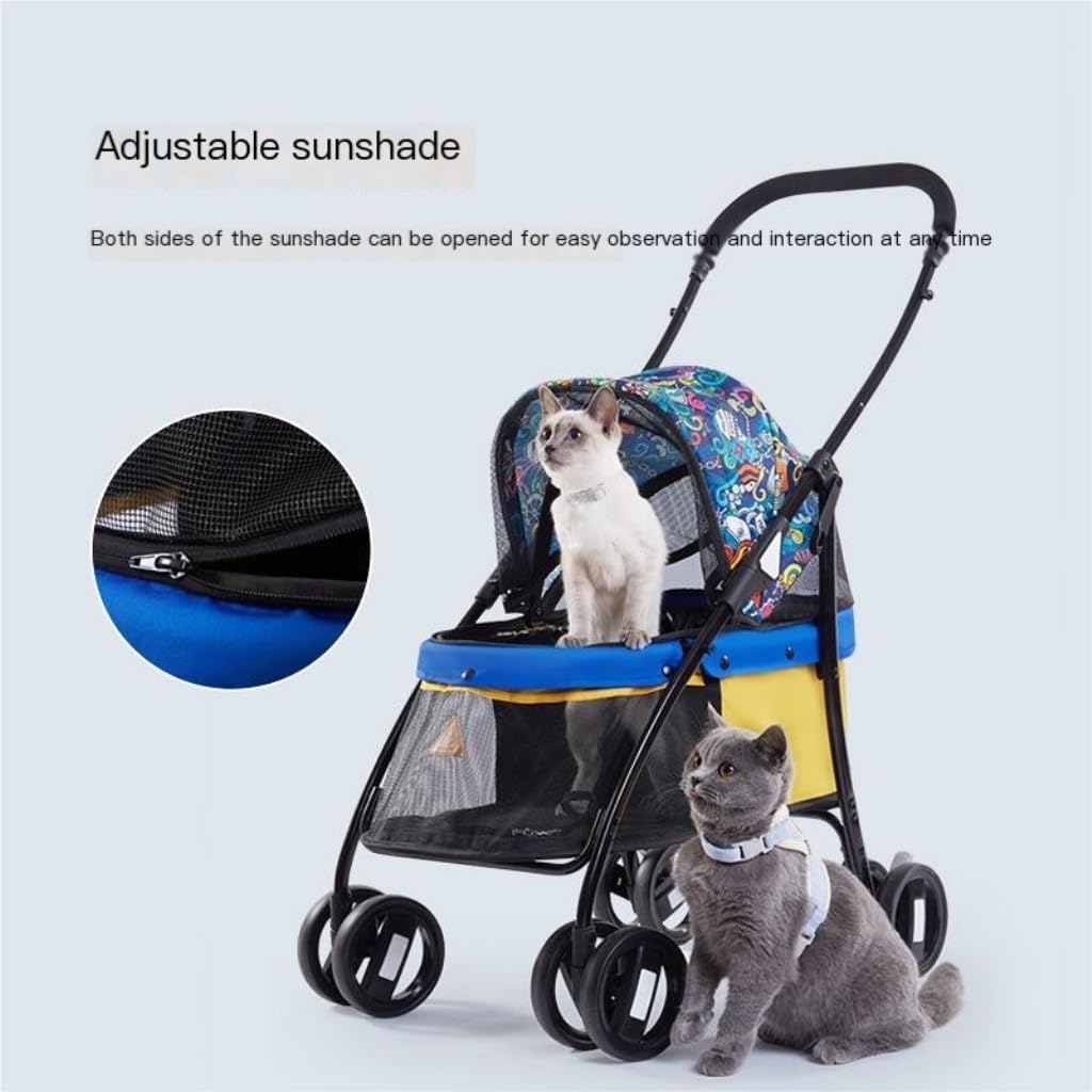 Pet Strollers Panoramic Perspective Lightweight Folding Pet Stroller Pet Stroller for Outdoor Play Cat and Dog Stroller Pet Stroller Medium(Yellow)