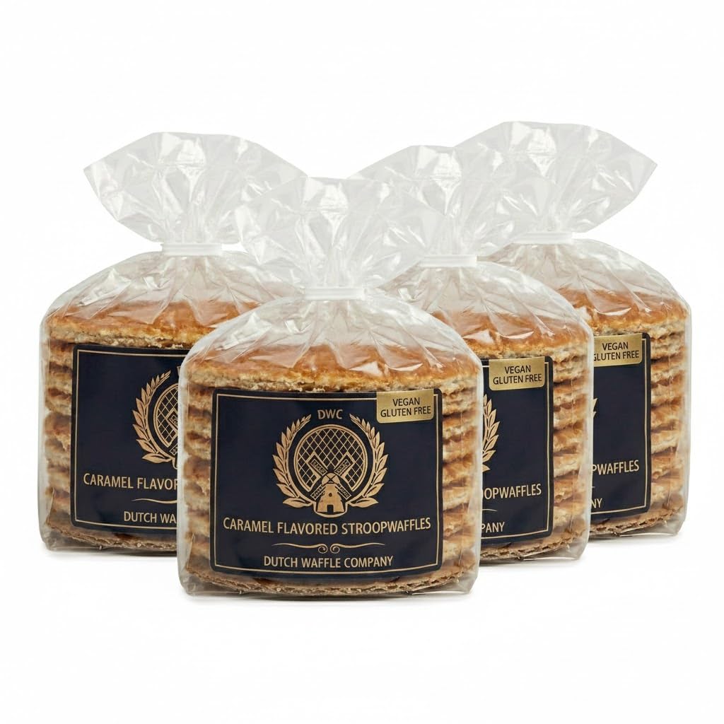 Dutch Waffle Company Gluten-Free Stroopwafels, Caramel Filled Dutch Waffle Cookies, 32 Count (4 x 8-Count), Authentic Holland Style