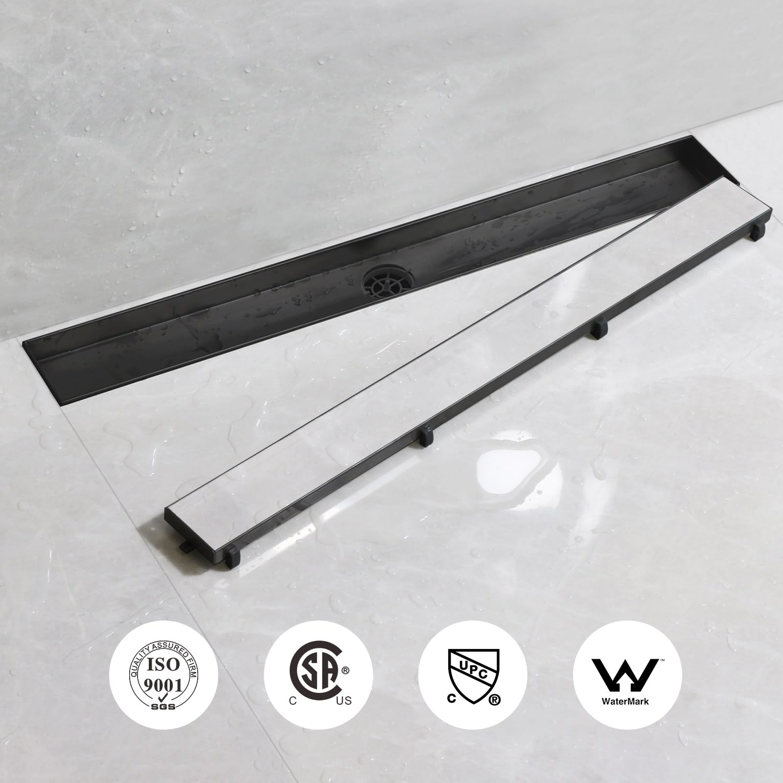 SaniteModar Canalina Scarico Doccia Nero 60cm, Canaletta Doccia con 360° Sifone e Filtro, Pannelli 2 in 1