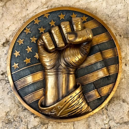 Patriotic Fist Wall Décor – 6” Diameter 3D Artwork with American Flag Design, Rustic Bronze Finish, Freedom, Strength, Stars and Stripes Sculpture for Home or Office - Defiant USA Hanging Art Plaque – United States of America Décor - Image 3
