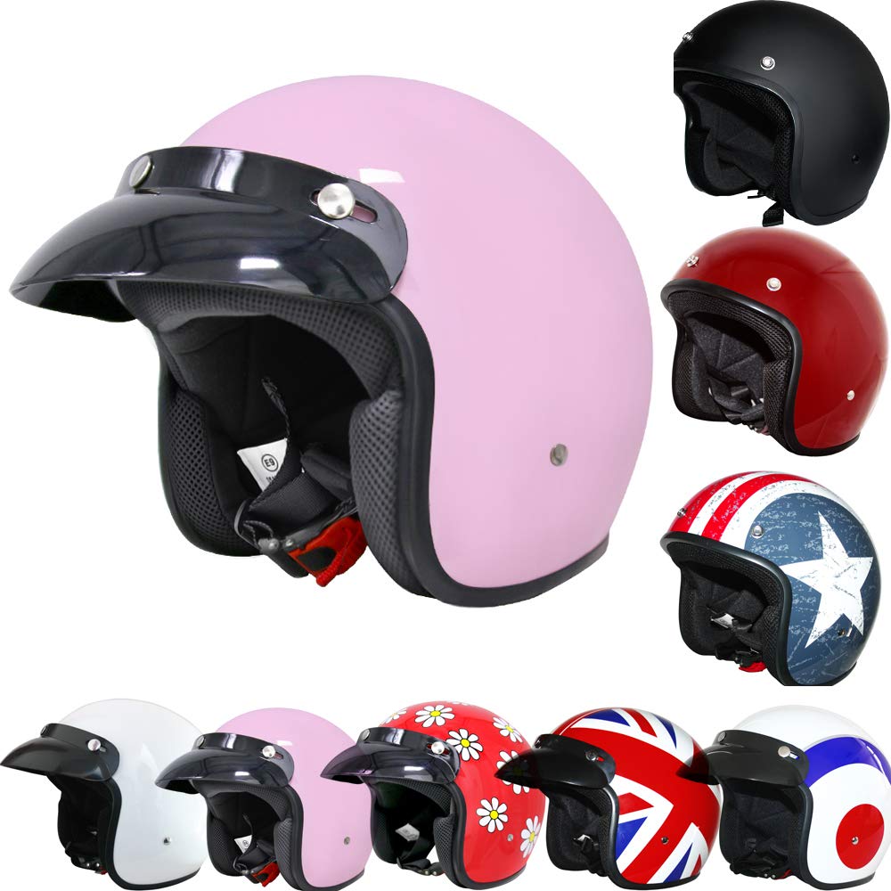 Leopard LEO-604 - Pink L (59-60cm) Scooter Motorcycle Girls Motorbike Open Face Crash Jet Ladies Kids Helmet Road Legal