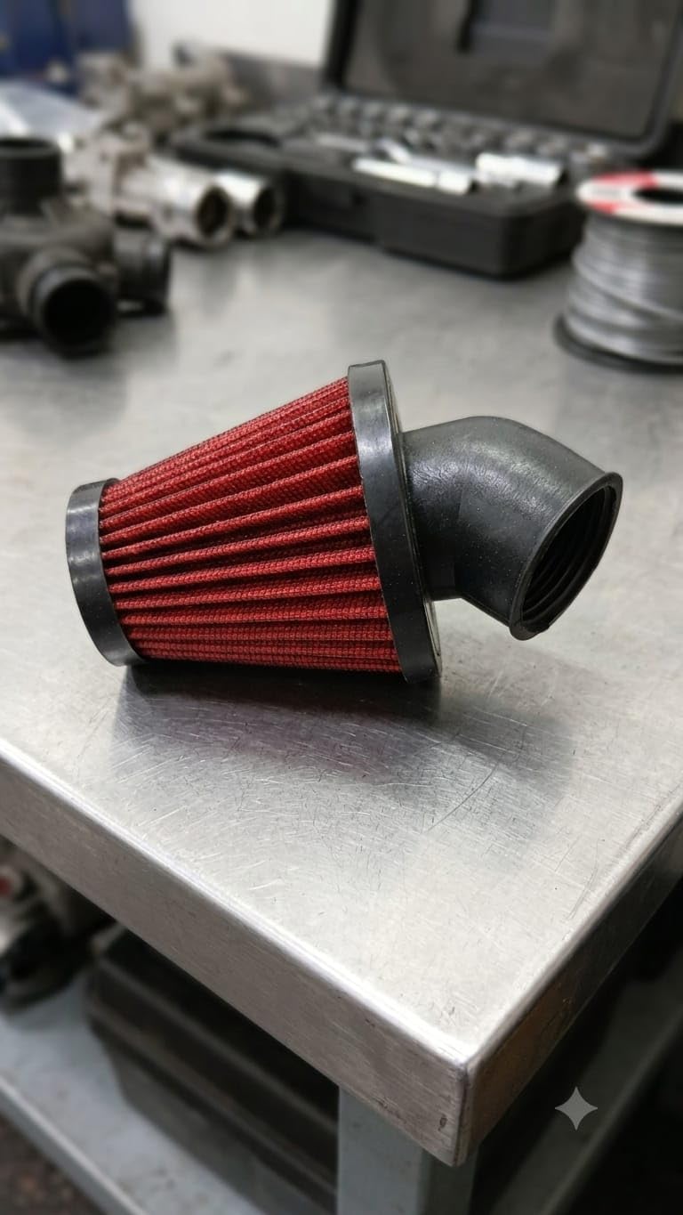 High Power Air Filter for All Bikes | Conical Design, Red Mesh Filter, 90-Degree Elbow Inlet, Universal Fit, Improved Airflow-image-22