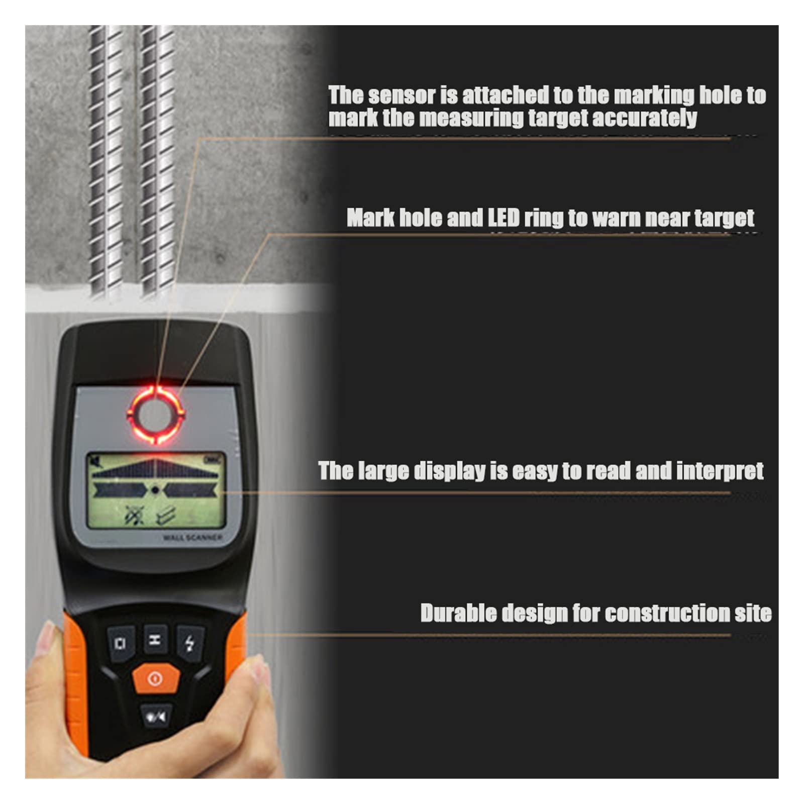 Escáner de Pared, Detector de Metales 3 en 1, escáner Pared, Cable Madera, buscador Pernos Alambre eléctrico con Alarma LED y pitidos