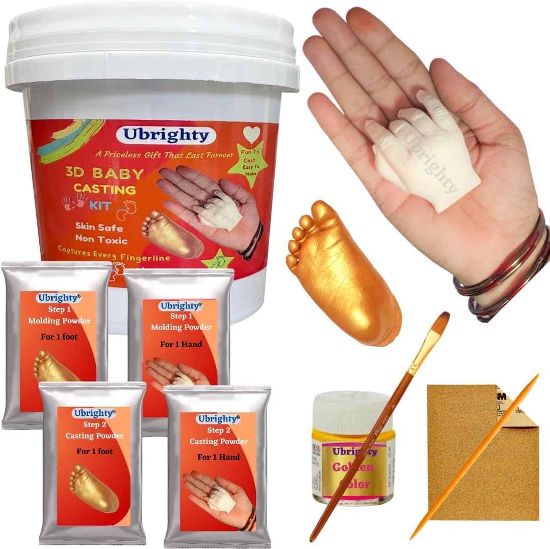 Ubrighty 3D Casting Kit for Baby, Hand and Foot Print Molding Clay