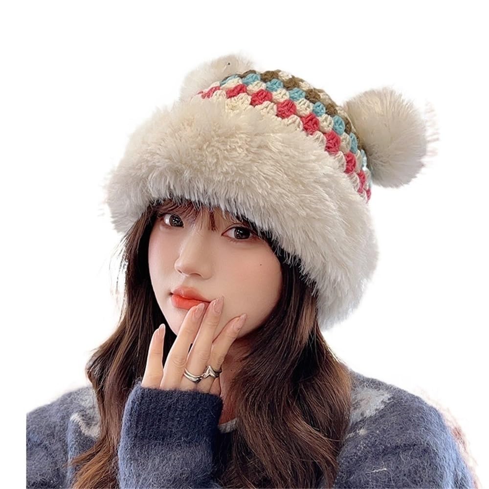 Casquette de crâne chaude contre le froid chapeau en peluche blanc oreilles ours