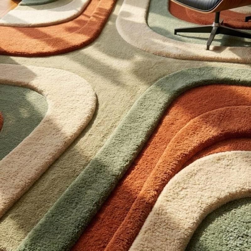Hand Tufted Wool Area Rug 10x14 Ft (120x168 Inch) Modern Abstract Green Rust Beige Carpet for Living Room Bedroom Soft Thick Handmade Luxury Designer Rug