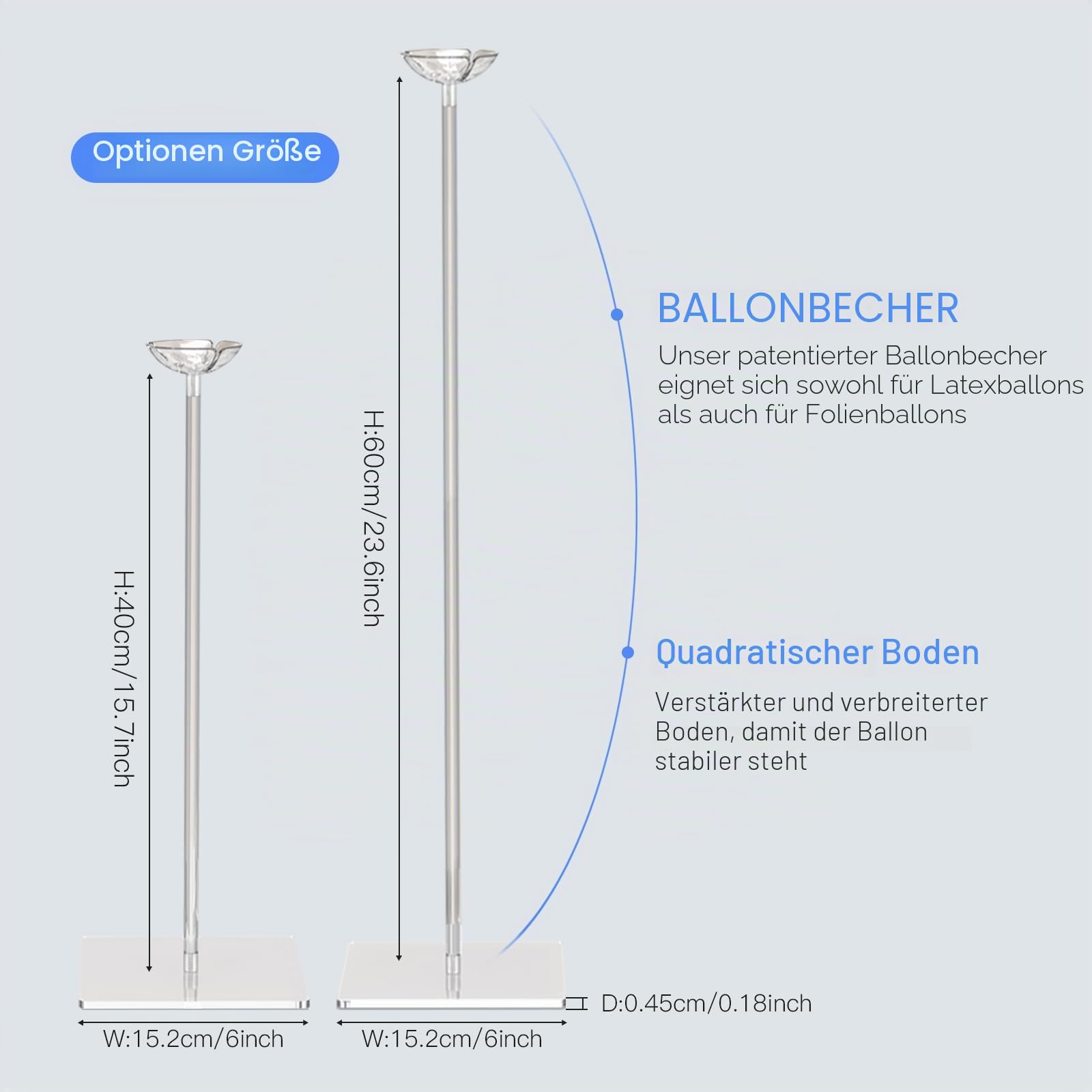 TEKXYZ 40 CM Hoher Klarer Acryl-Luftballon Ständer für Tisch, 10 Stück | für Tischmittelpunkt-Dekoration, Wiederverwendbarkeit