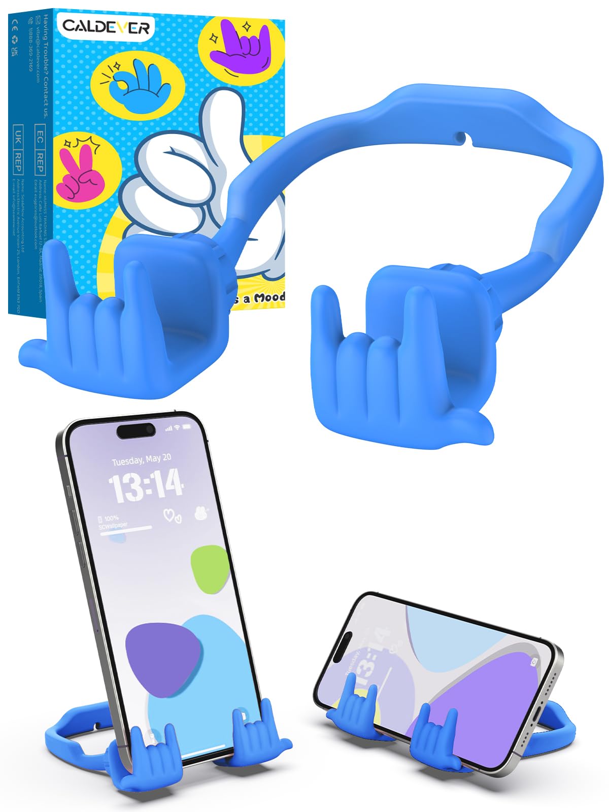 CALDEVER Stocking Stuffers for Teen Boys Girls Gifts Cell Phone Stand Upgrade Adjustable Rock on Lazy Phone Stand for Desk Cool Funny Gadget Gifts for Christmas Adult Men Women Wife 1Pack Blue
