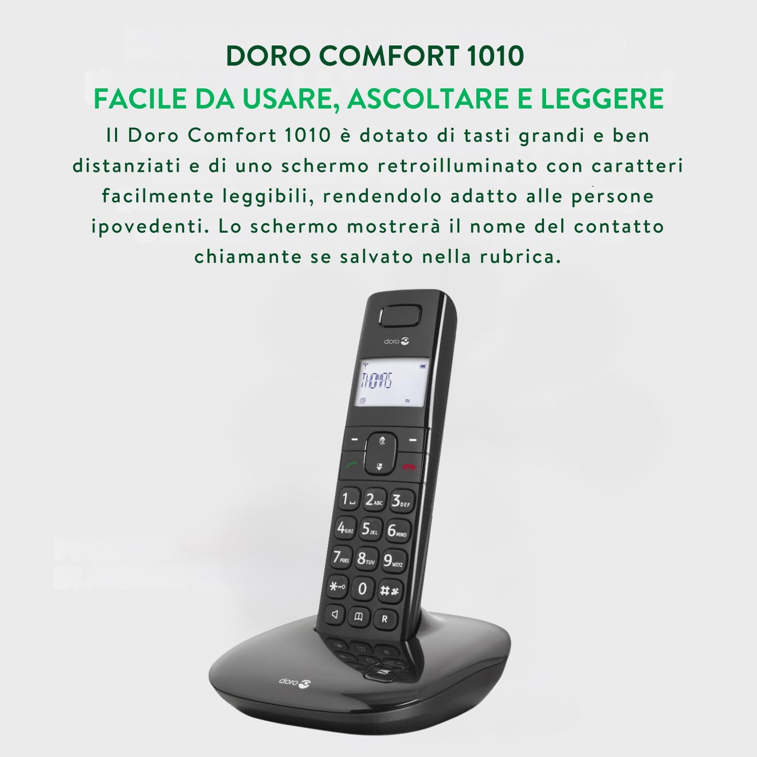 Doro Comfort 1010 Telefono Cordless DECT per Anziani - Telefono Fisso - Tasti Grandi - Interfono - Cordless Casa - Telefono Portatile - Vivavoce - No Segreteria (Nero) [Vers. Italiana]