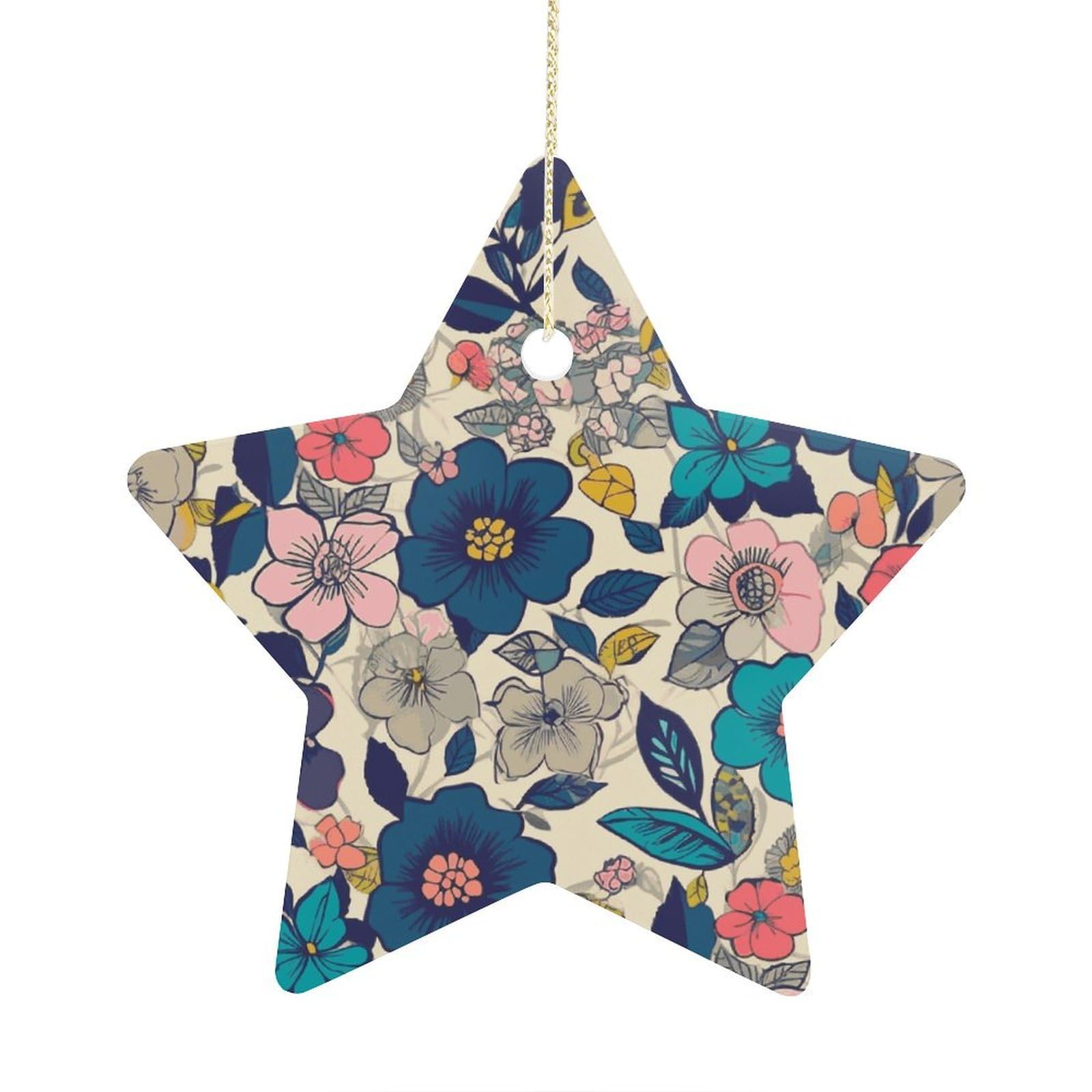 Fodpand Women's Style Flowers2 Ornament With String, Keepsake Hanging Decorations,Ceramic Ornaments For Men Indoor Home Holiday Party Gifts