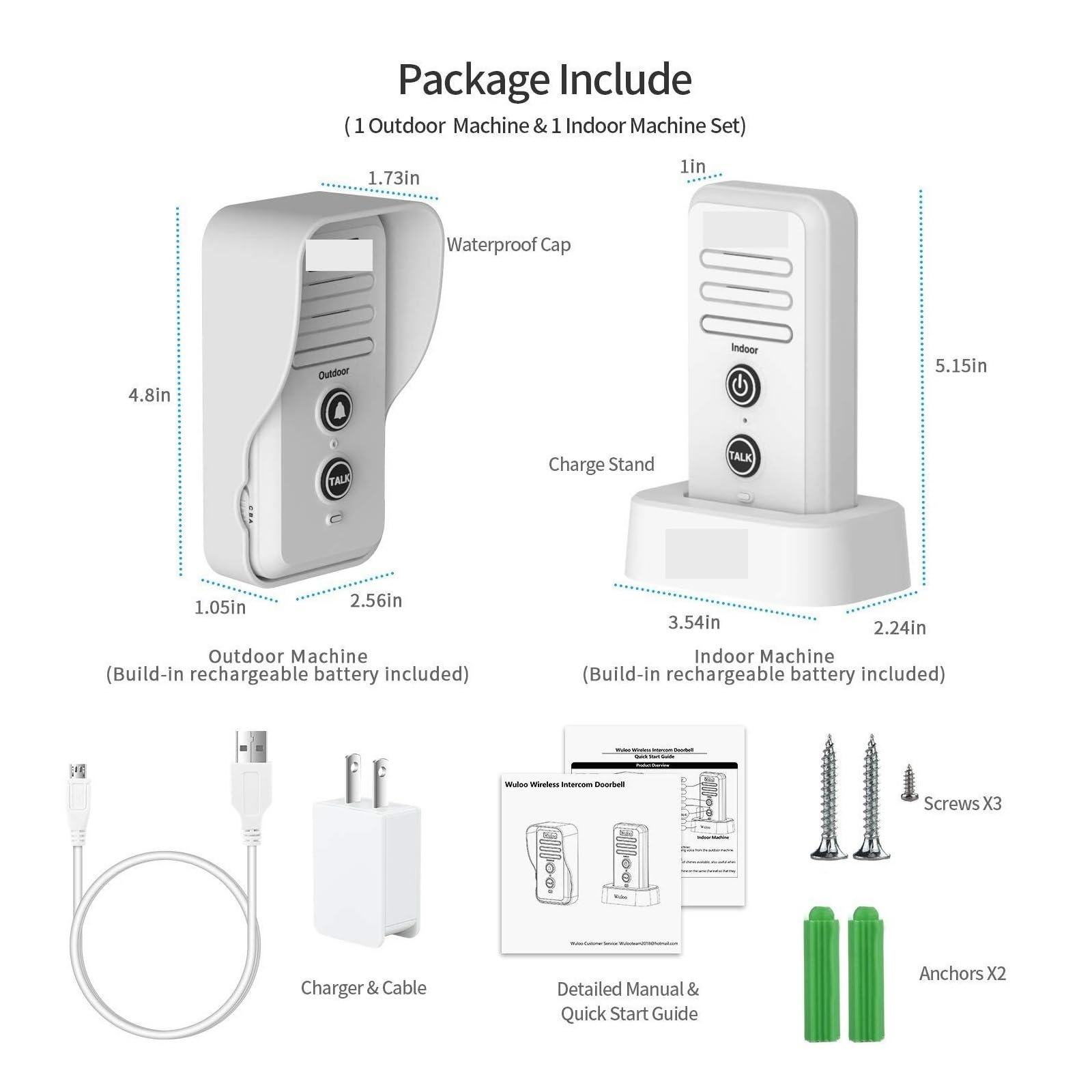 Intercomunicadores inalámbricos Timbres inalámbricos de 0,5 Millas de Alcance, de intercomunicación, Ajuste de Volumen, Receptor de Timbre Recargable, Tapa Impermeable para el hogar(Black 1T1)