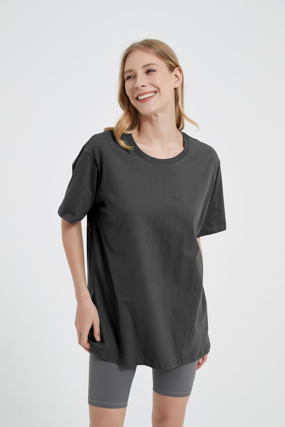 Womens Oversized Boyfriend Tee Shirts Short Sleeve Trendy Crew Neck Loose Workout Tee Casual Summer Tops Cotton - Image 2