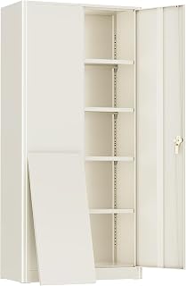 Greenvelly Metal Storage Cabinet, 72" Locking Metal Garage Storage Cabinet with Doors and 4 Adjustable Shelves, Lockable Steel Cabinet for Home Office, Garage, Shop, School (Grey 36" W x 18" D)