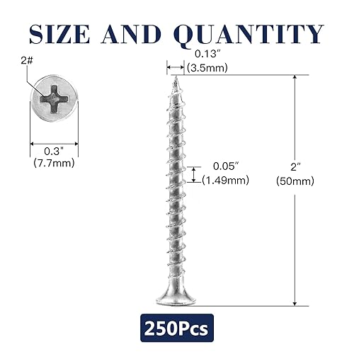 Miniatura 2 de Tornillos para paneles de yeso #6 x 2 pulgadas, 250 tornillos de madera autorroscantes rápidos de acero al carbono, cabeza plana SG TZH