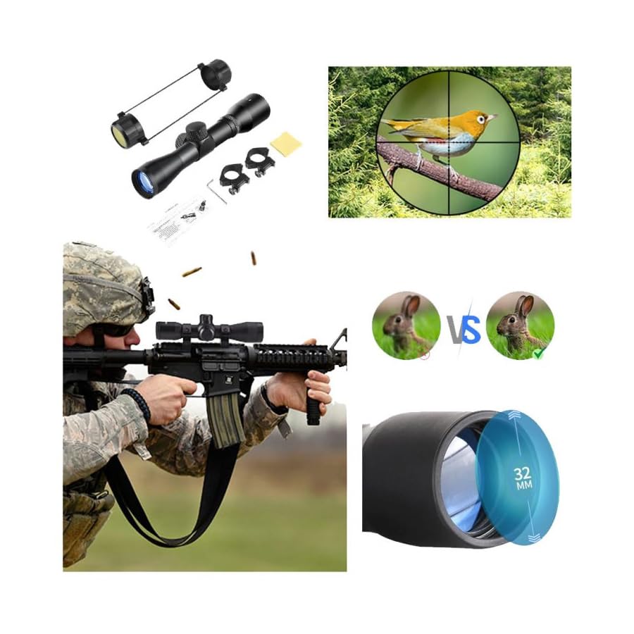 Lunette de visée télescopique 4X32 TRIMAX | Lunette de visée Sportive pour fusils, carabines et Pistolets à air comprimé (Plomb). (11 mm)