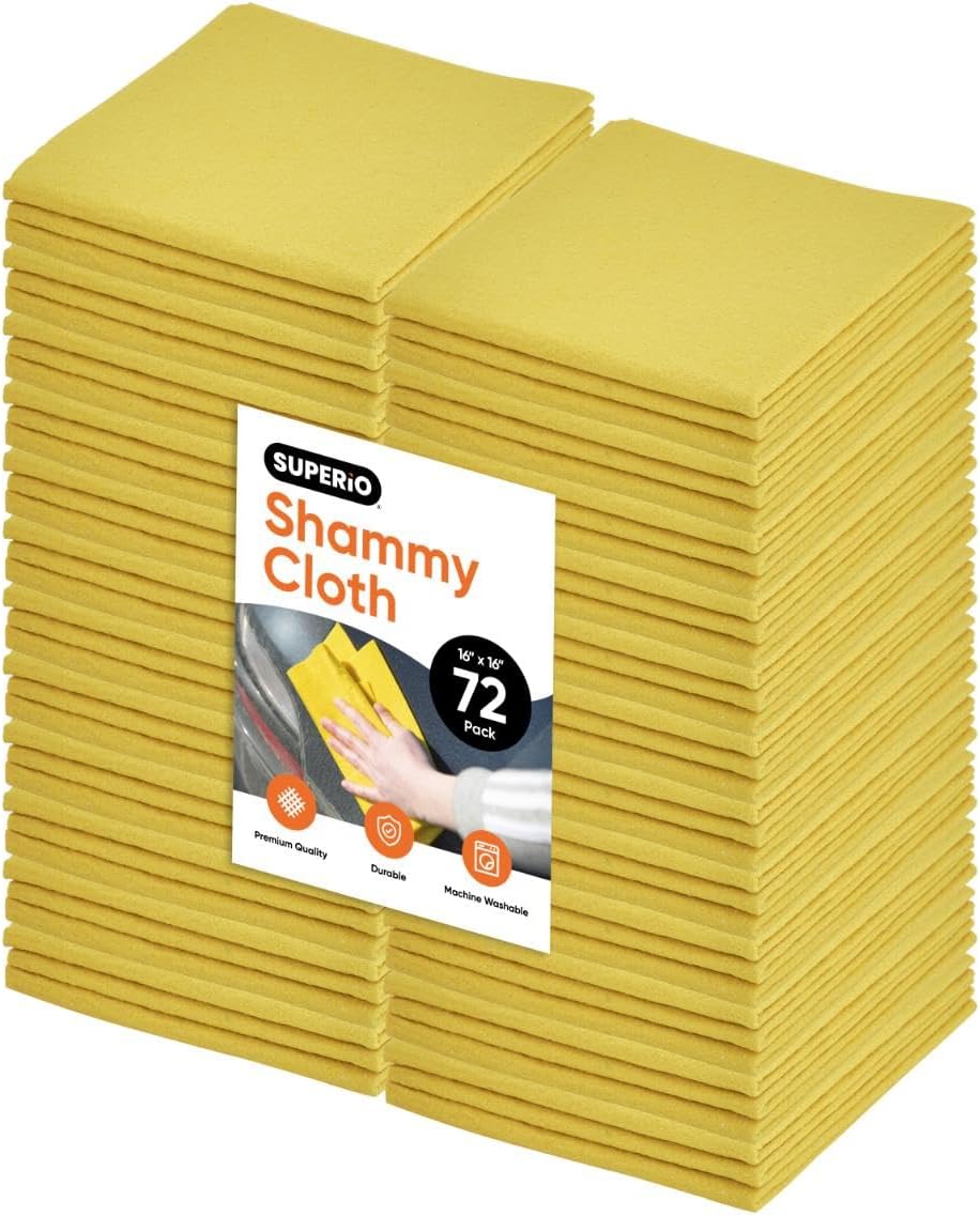 Shammy Towel for Car, Super Absorbent Chamois Cloth for Car Drying, Multi-Purpose Scratch Free for Home, Bathroom, Kitchen, Pets, Cars, Truck Boat, Machine Washable, Lint Free, 72 Pack