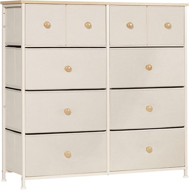 LYNCOHOME Chest of Drawer, Fabric Storage Drawers Easy to Assemble, 10 Drawers Dresser with Deep and Large Drawers, for Bedroom, Living room, Kids room, Closet