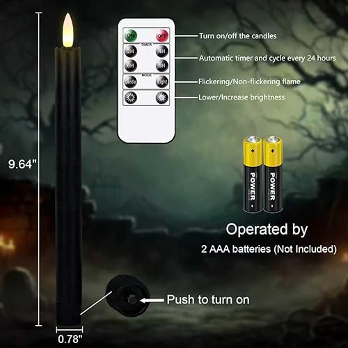 Miniatura 6 de GenSwin Velas cónicas negras sin llama parpadeantes con control remoto de 10 teclas, funciona con pilas, velas LED cálidas con mecha 3D para negro