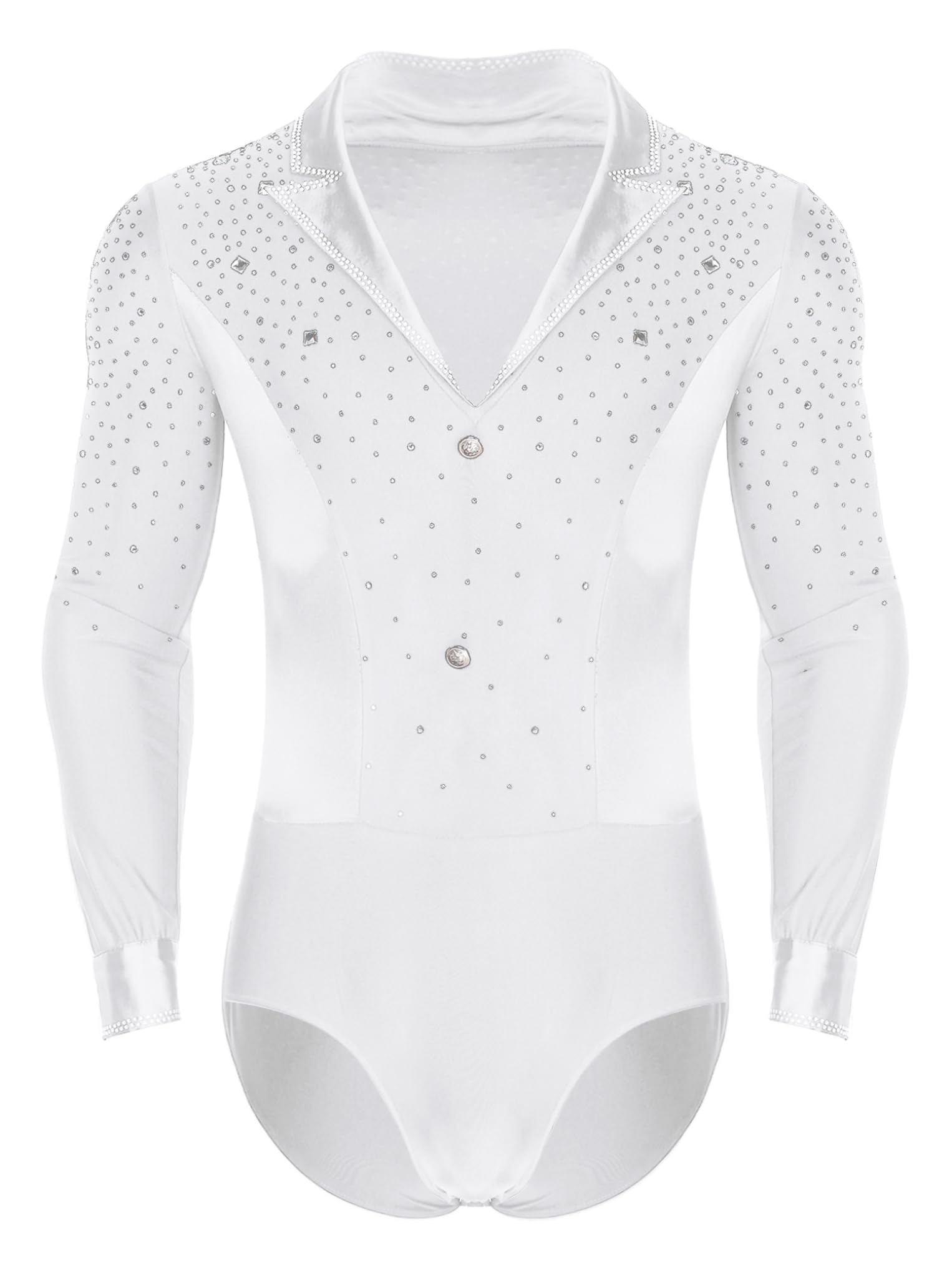 Oyolan Homme Justaucorps Danse Latine Moderne Jazz Salsa Cha Cha Body Gymnastique Bodysuit Patinage Artistique Manches Longues Strass