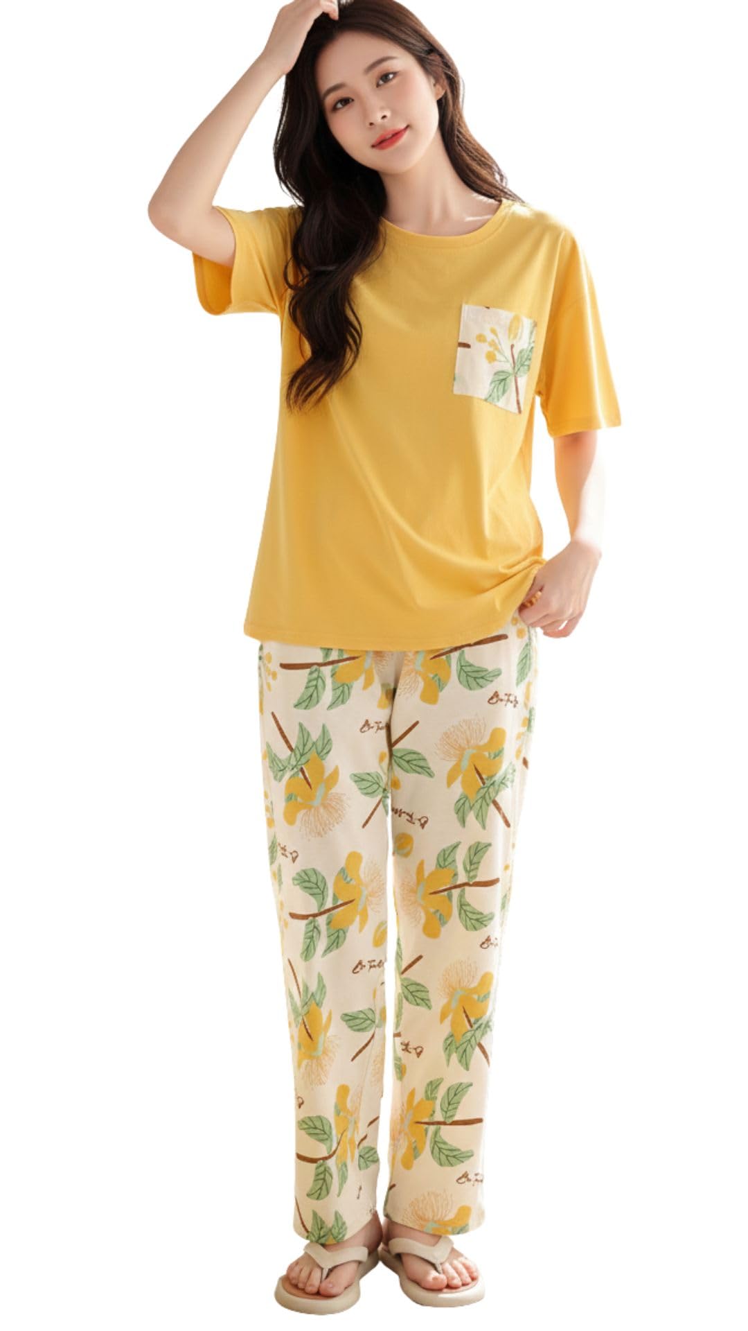Women’s Floral Printed Nightwear Pyjama Set | Soft Cotton T-Shirt with Printed Lounge Pants-image-24
