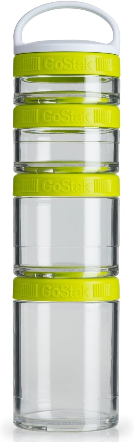 BlenderBottle GoStak Twist n' Lock Storage Jars, 4-Piece Starter Pak, Green