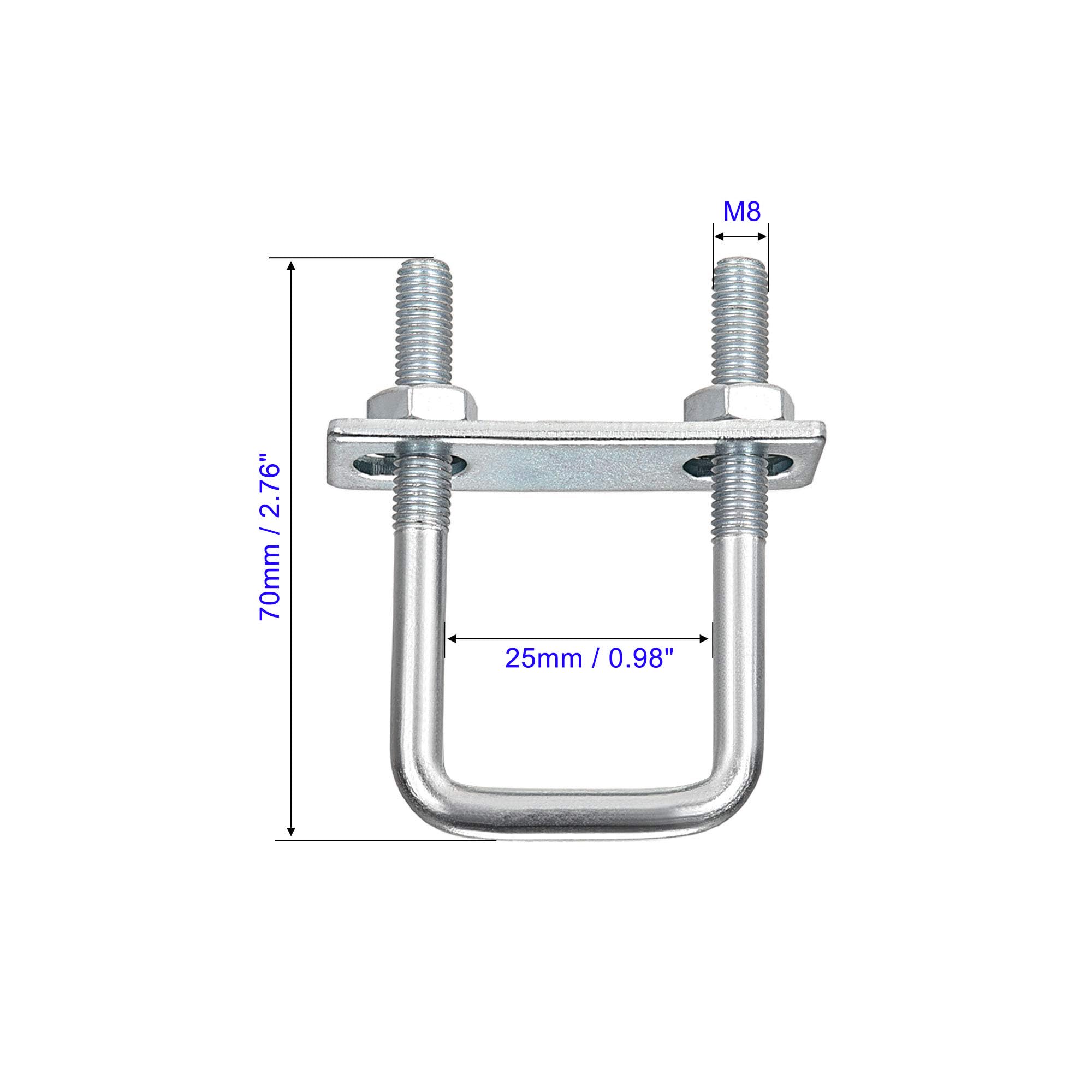 MACHSWON Square U-Bolt,4 Set Carton Steel M8 U Bolts 25mm(1") Inner Width 70mm Length with Nuts and Frame Plate for Automobiles Boat Trailer - Image 2