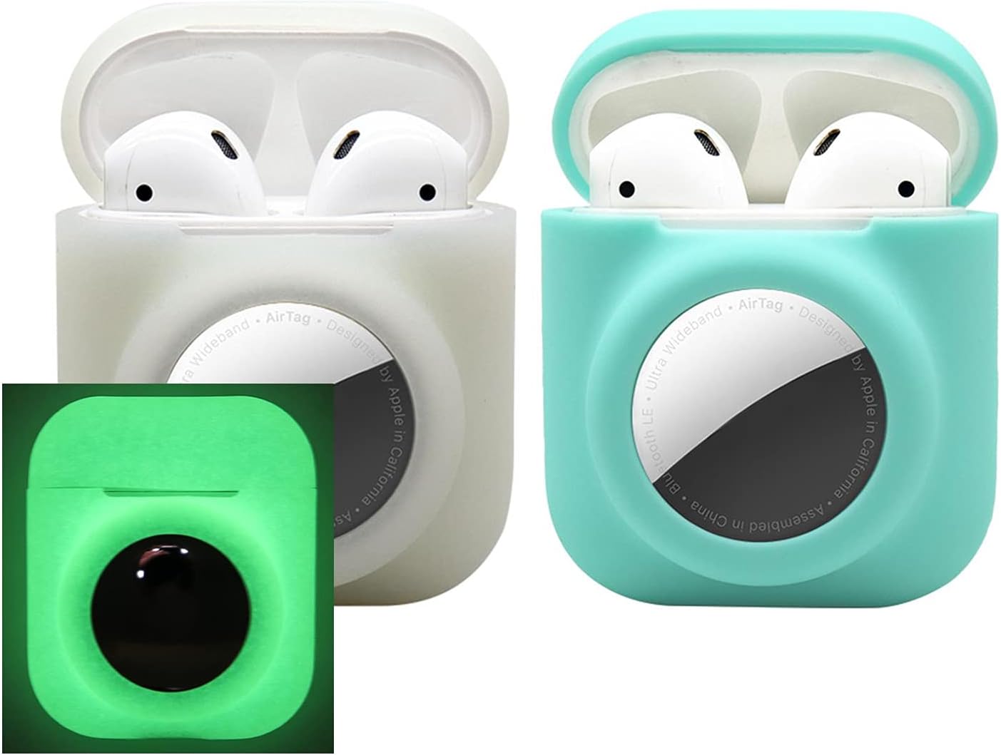 Amazon Airtag Airpods 第1 2 世代ケース Airpod ケース Airtag ホルダー付き シリコン保護スリーブ 暗闇で光る アイテムファインダーカバーケース ヘッドホンケース用 イヤホン ヘッドホンケース オンライン通販