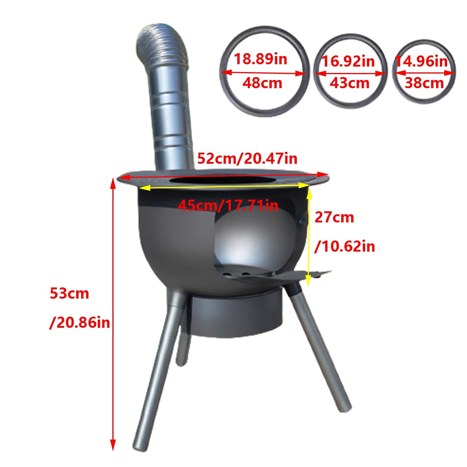 Stufa Da Campeggio Portatile Con Kit Camino, Cassetto Cenere, Gambe Rimovibili, Multi-Combustibile Per Campeggio, Cucina Casa, Uso Cortile(52 * 52 * 53cm)