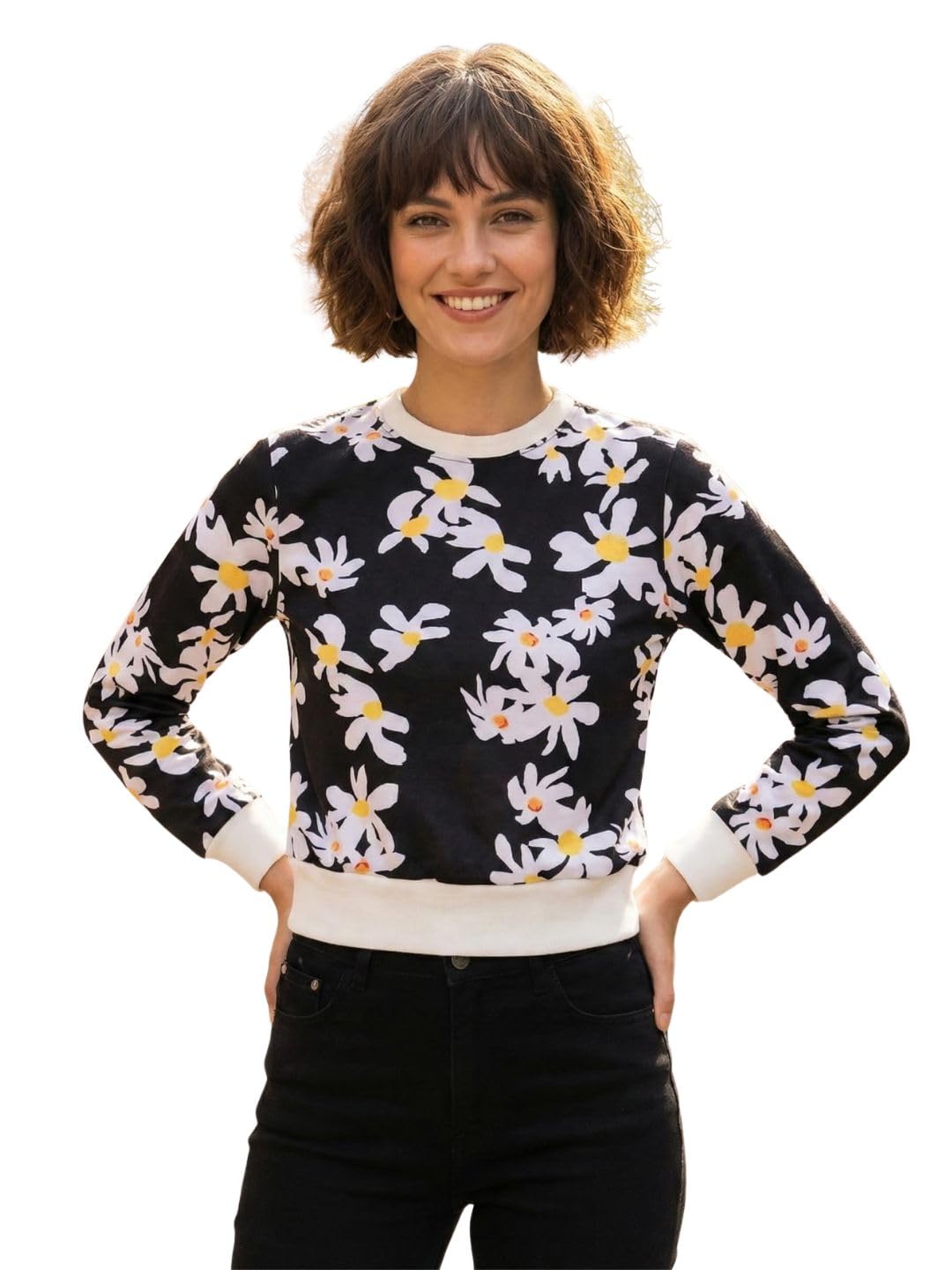 tandul Women's Floral Print Multicolor Sweatshirt- Fleece Style Full Sleeve for Office, Casual, Festive & Party (12121)-picture-39