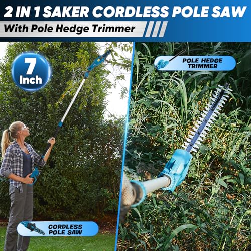 Saker Pole Saw And Pole Hedge Trimmer For Tree Trimming,66.9-98.4Inch Electric Pole Saw And Hedge Trimmer With Extension Pole,Cordless Electric Trimming Tools With Pole And 2.0Ah Battery & Charger thumb #1