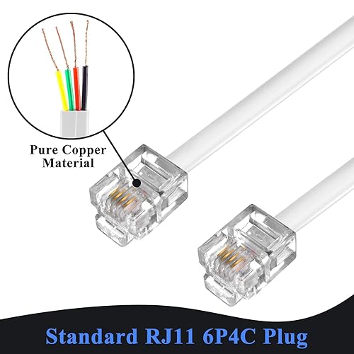 Miniatura 8 de KINXIYU Cable telefónico de 6 pies, cable de teléfono fijo con enchufe RJ11, incluye acoplador en línea de teléfono divisor RJ11 y 10 clips de cable