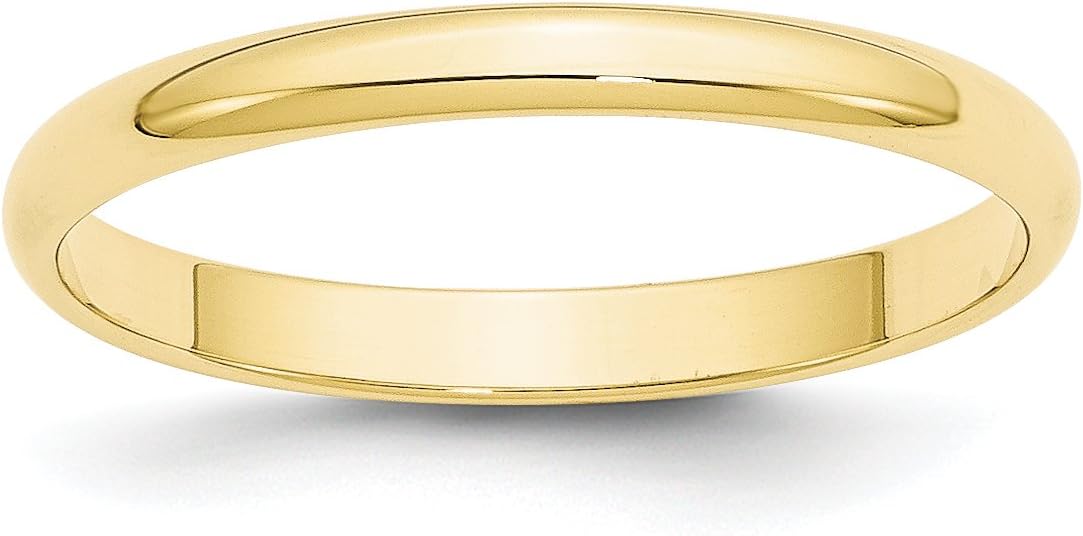 10k Yellow Gold Half Round Wedding Band Ring for Men or Women 2.5mm Solid Unisex Band with Polished Finish Lightweight Stackable Classic Everyday Commitment or Anniversary Engravable Ring