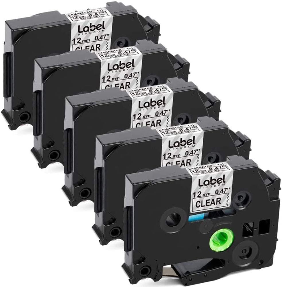 Label KINGDOM Compatible Tape Replacement for Brother P-Touch TZe-131 TZ-131 Label Tape 12mm 0.47 Inch Laminated TZ Tape, Black on Clear for P-Touch PT-D210 PT-H110 PT-D400 Label Maker, 5-Pack
